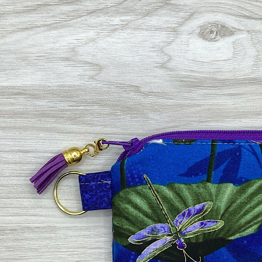 Dragonflies and waterlilies Zip Pouch (21cm x 16cm) Fully lined, lightly padded