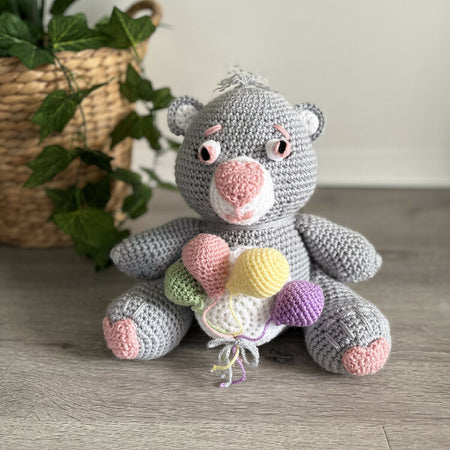 Handmade Crochet Teddy Bear, Grey Crochet Teddy Bear