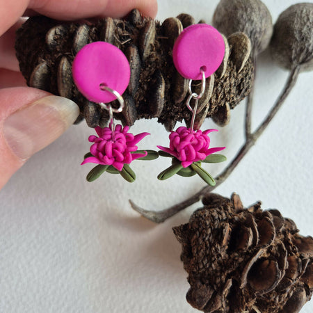 Hot Pink Waratah Dangle Earrings