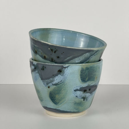 Ceramic Bowls - Set of 2 | Perfect for Tapas | Fruit | Yoghurt | Blue | Wheel Thrown Pottery |