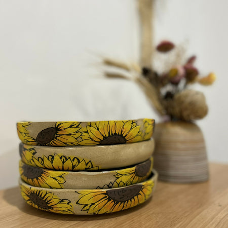 Hand Painted Sunflower Serving Bowls