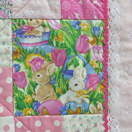 Cute rabbit cot quilt/play rugs. Tummy time. Quality fabrics.