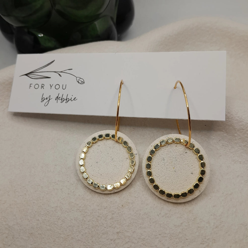 Minimal sandy white and gold charm earrings- hypoallergenic