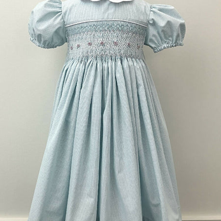 Hand-smocked and embroidered dress - size 4 - aqua/lilac