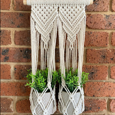 Macrame Double Pot Plant Hanger Natural Colour