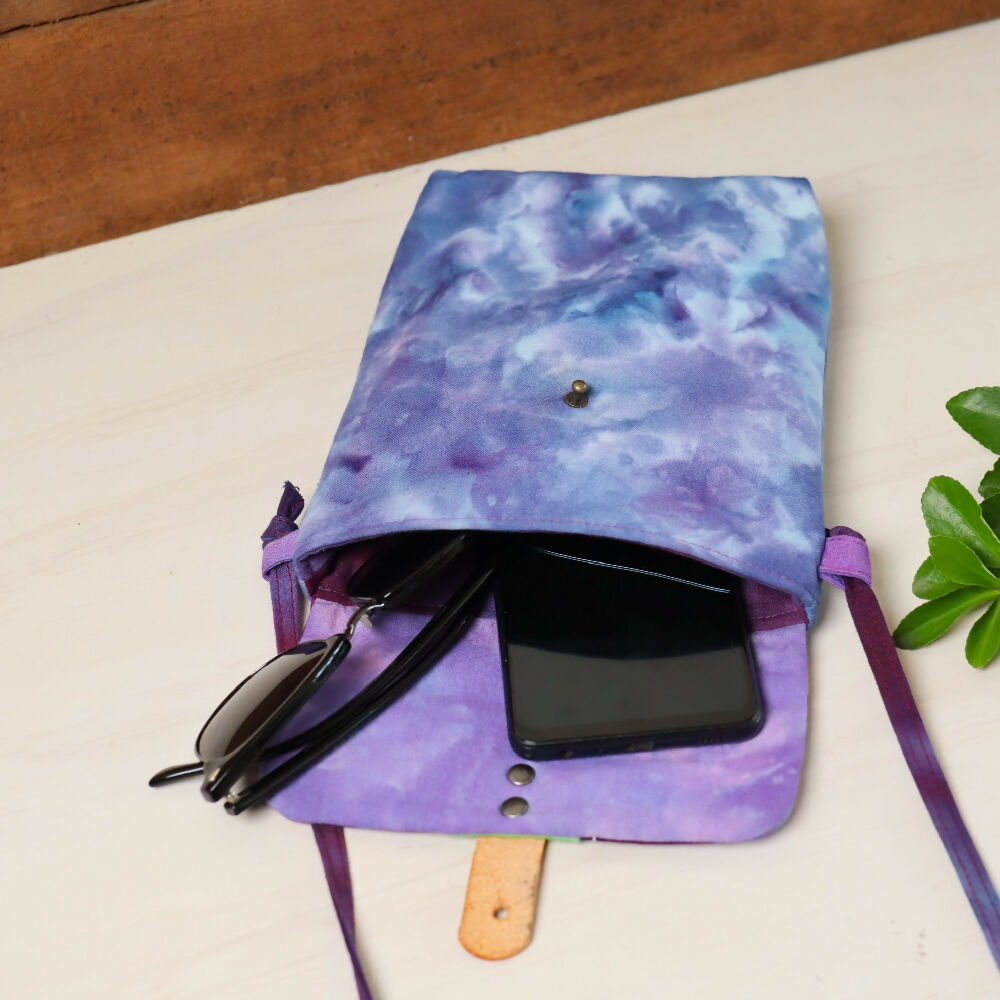 Ice Dyed Small Messenger/Cross Body Bag. Blue