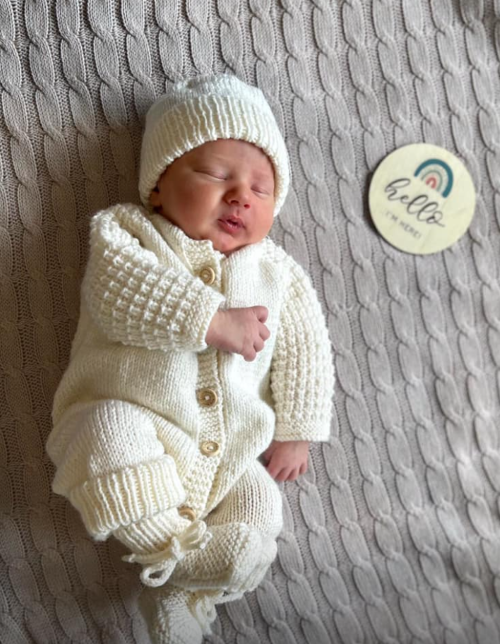 Coming Home hand knitted 3 piece set Ivory