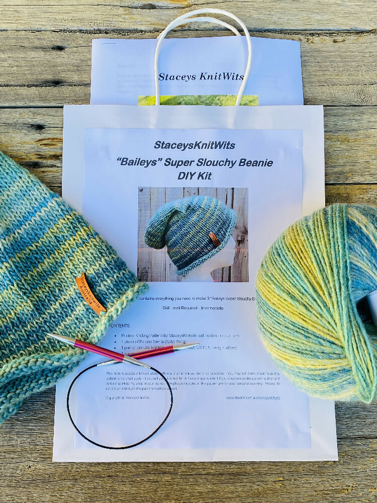 Slouchy Beanie Knitting Kit, Knit 3 Beanies DIY Kit