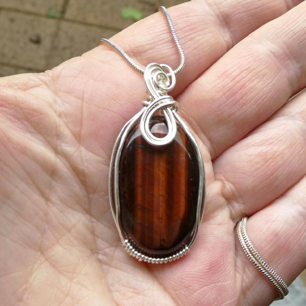 Red Tiger Eye pendant silver wire wrapped