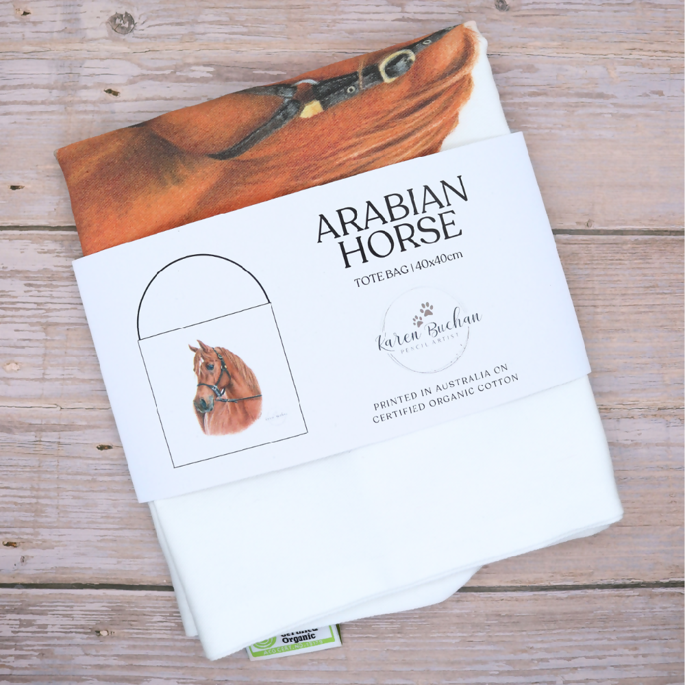 Australian-artist-illustration-tote-bag-arabian-horse-front-label