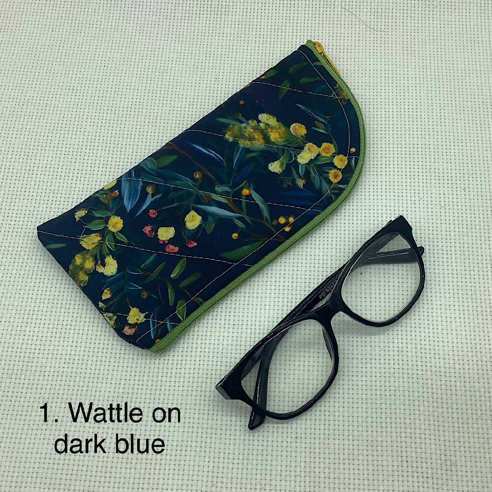 Australian wildflowers curved top zip pouch for glasses, phones, handbag organiser, etc.