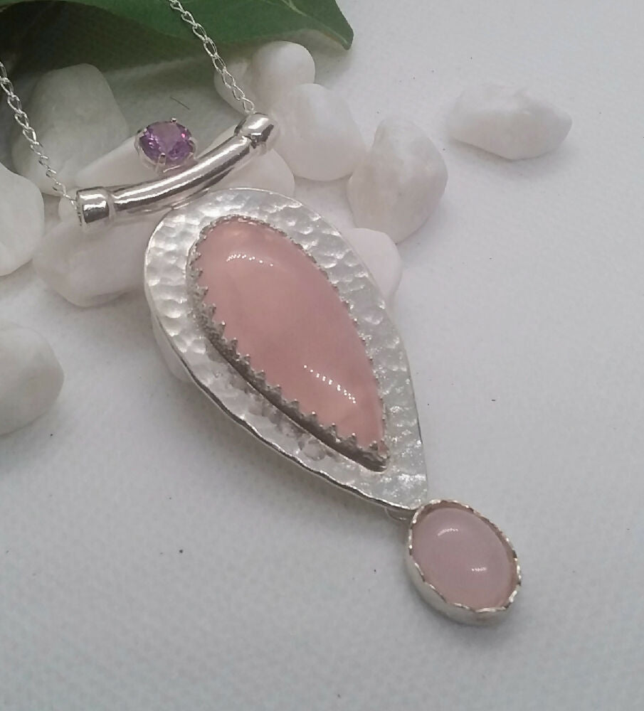 Beautiful Sterling Silver rose quartz gemstone  pendant