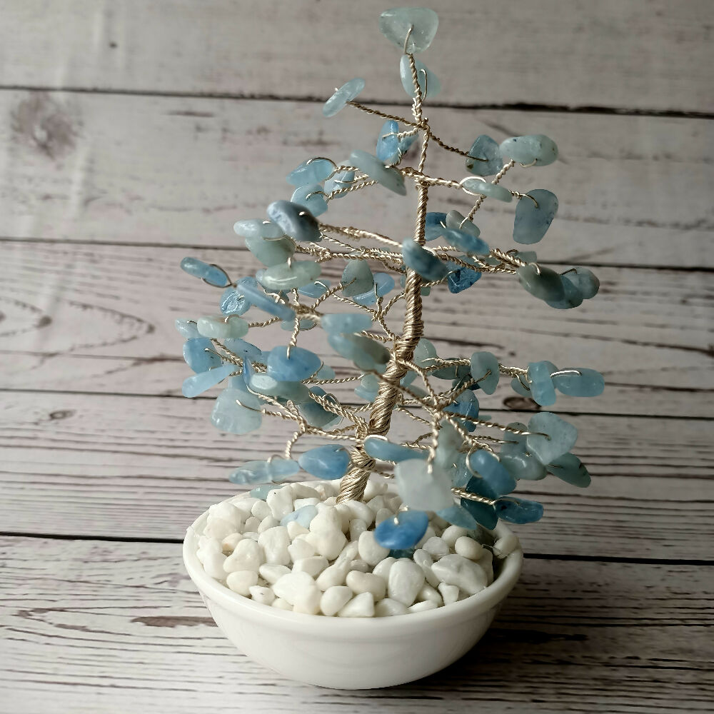 Aquamarine Christmas Pine Gem Tree Silver wire