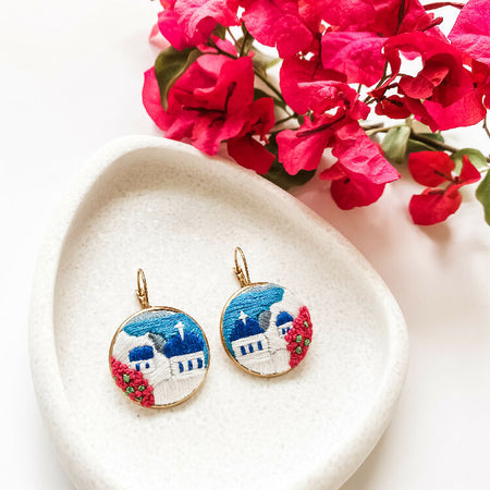 Santorini Hand Embroidered Earrings