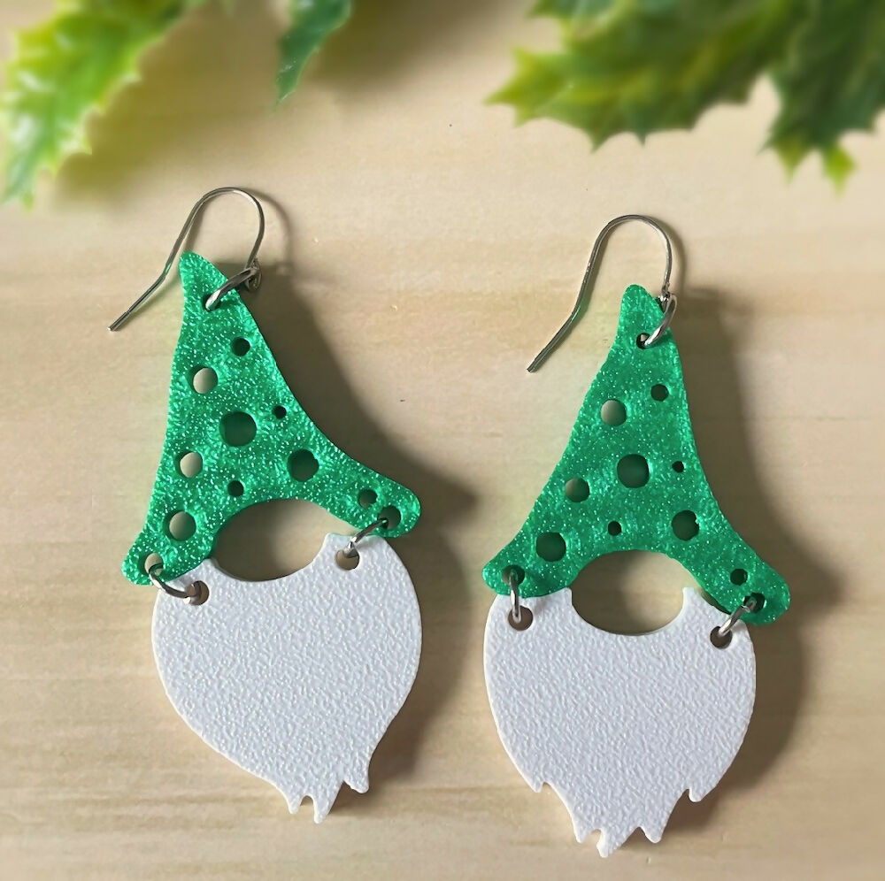 Australian-artist-handmade-jewellery-earrings-Christmas-Gnome-Earrings-Green-Pointy-Hat