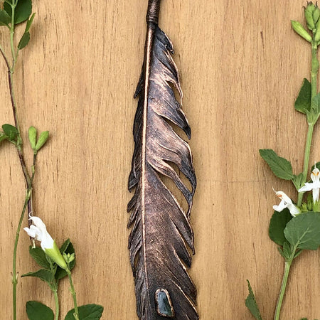 Immortalised Raven feather with labradorite