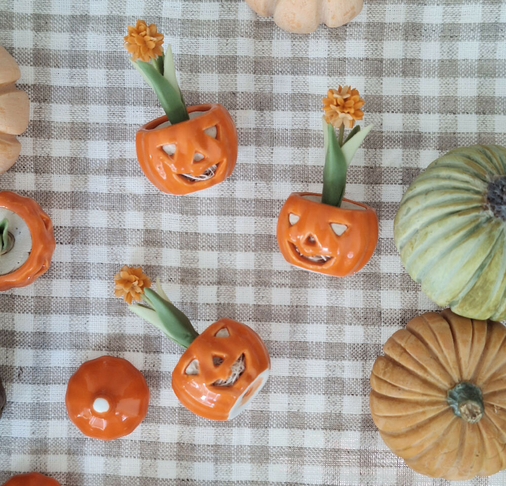 Planter with flowers/pot with Lid - JACK O'LANTERN