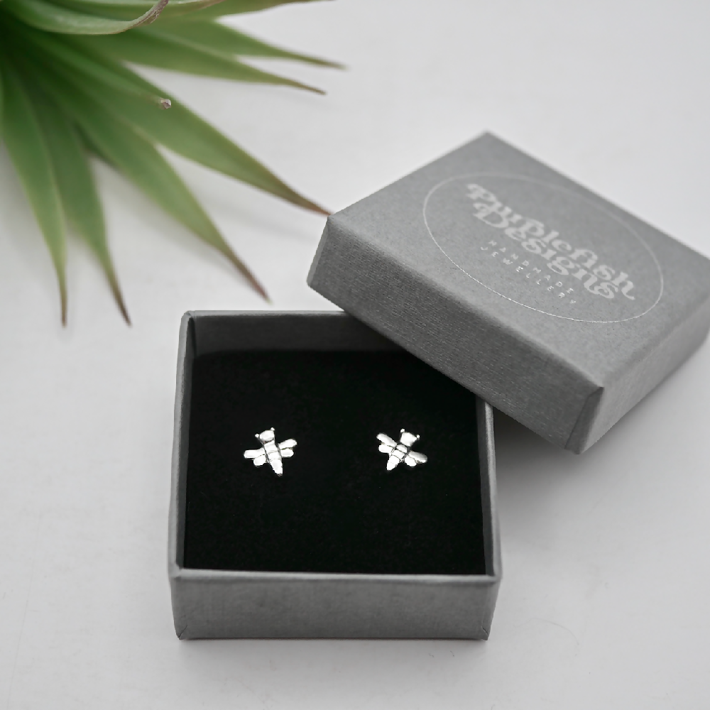 Bee Studs - Handmade Sterling Silver Bumblebee Earrings