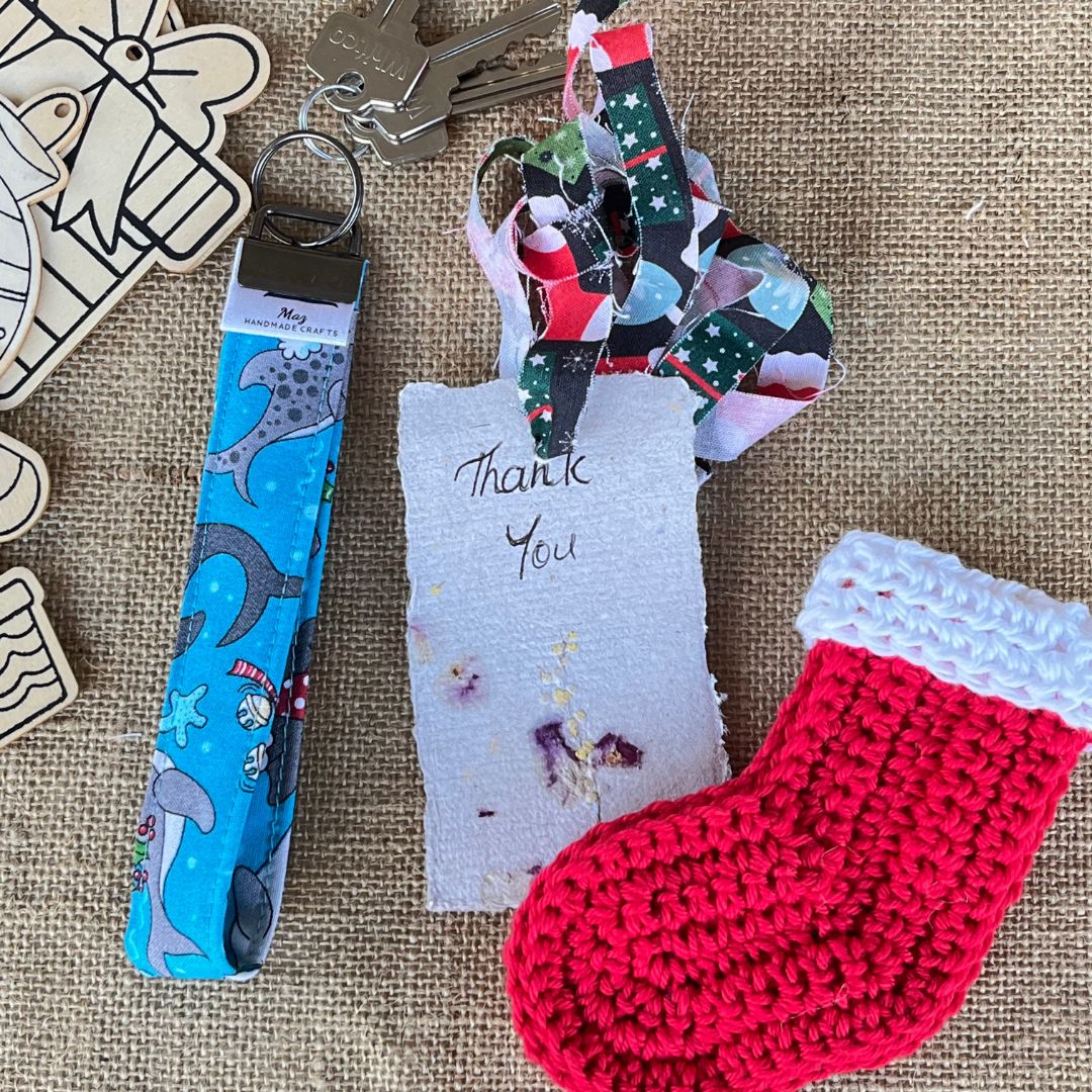 Teacher Keychain Wristlet | Holiday Gift | Christmas fabric | Stocking Stuffer | Secret Santa