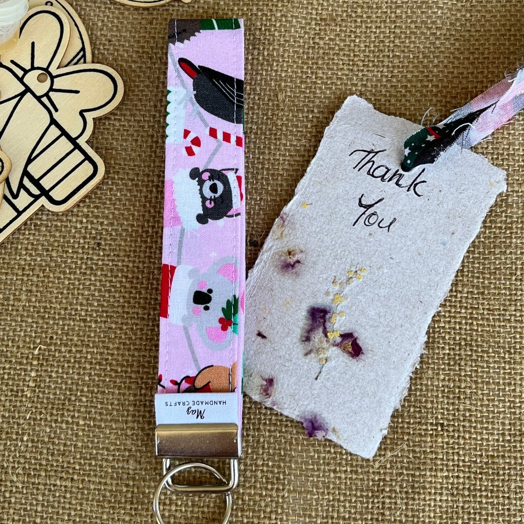 Teacher Keychain Wristlet | Holiday Gift | Christmas fabric | Stocking Stuffer | Secret Santa