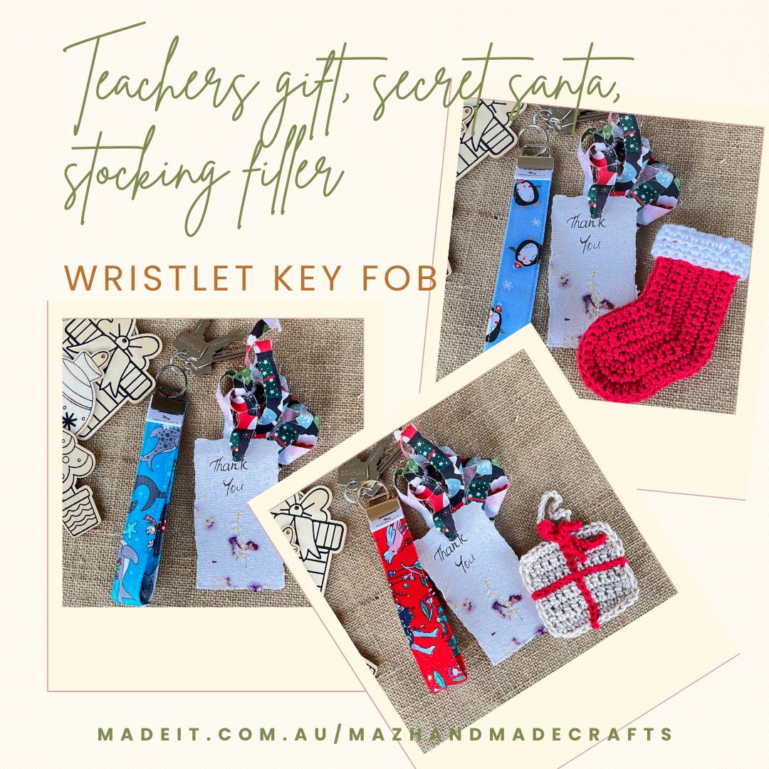 Teacher Keychain Wristlet | Holiday Gift | Christmas fabric | Stocking Stuffer | Secret Santa