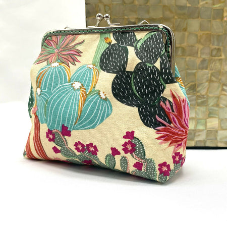 Square kiss-lock frame purse - desert flowers print