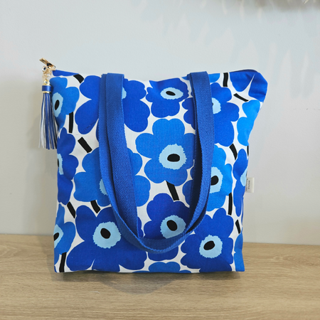 Marimekko-Pieni Unikko Blue Zipper Tote bag