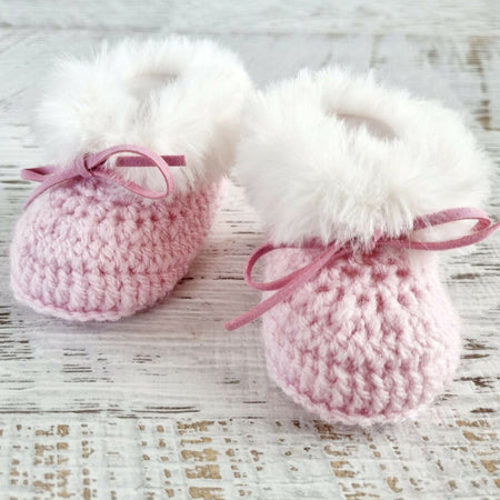 Baby Booties Fluffy Pink Newborn Crochet Knit Shoes Sock