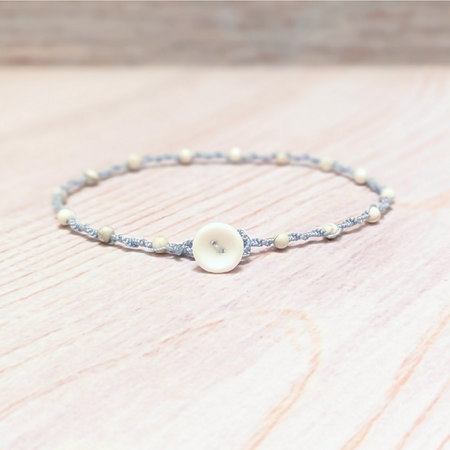 Macrame anklet with howlite gemstones | glass button