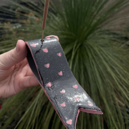 Incense Holder - pink heart black ribbon