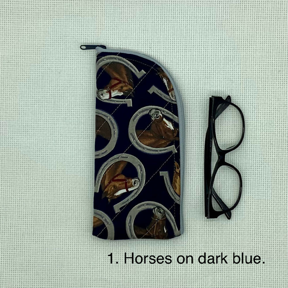 Horses curved top zip pouch for glasses, phones, handbag organiser, etc.