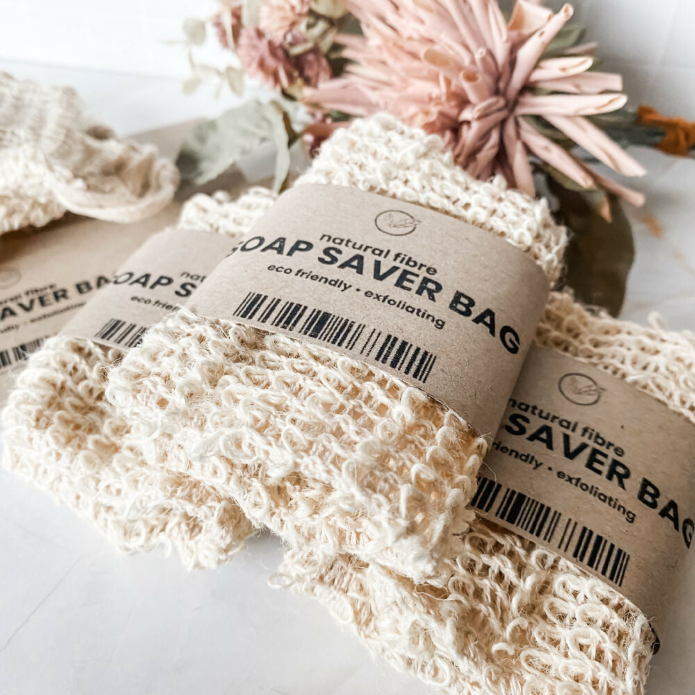 Natural Fibre Soap Saver Bag with Handmade Tag, Exfoliating Soap Pouch, Zero Waste Soap Bag