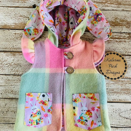 Easter Vintage Wool Blanket Upcycled Vest Size 2