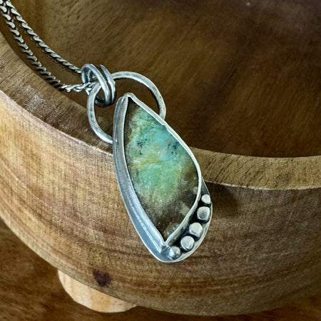 Sterling Silver Opalised Wood Teardrop Pendant - Dots