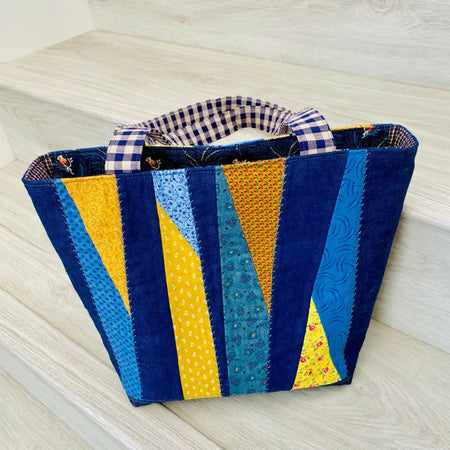 Yellow Blue & Denim patchwork tote