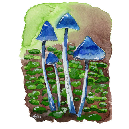 Blue mushrooms - art print