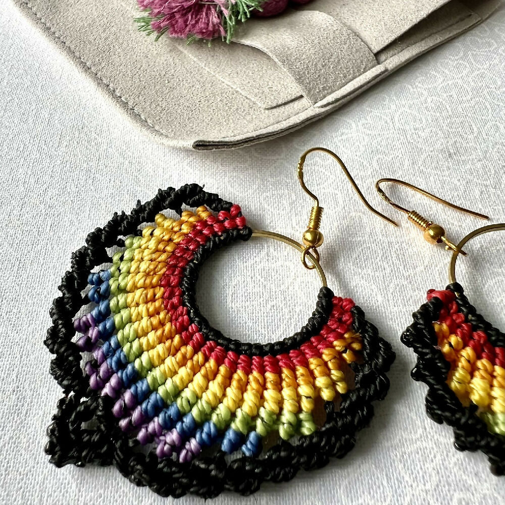 SOLD OUT - Rainbow Micro macrame earrings +Free pouch