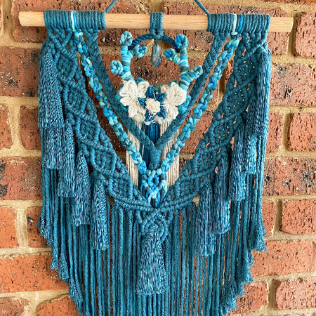 Macrame Ocean Blues Floral Wall Hanging