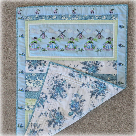 Dancing Dutch girls cot or play quilt, cotton, Handmade FREE POST