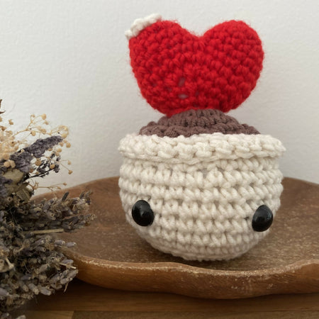 Handmade Crochet Heart Cactus in Pot - Cotton/Wool