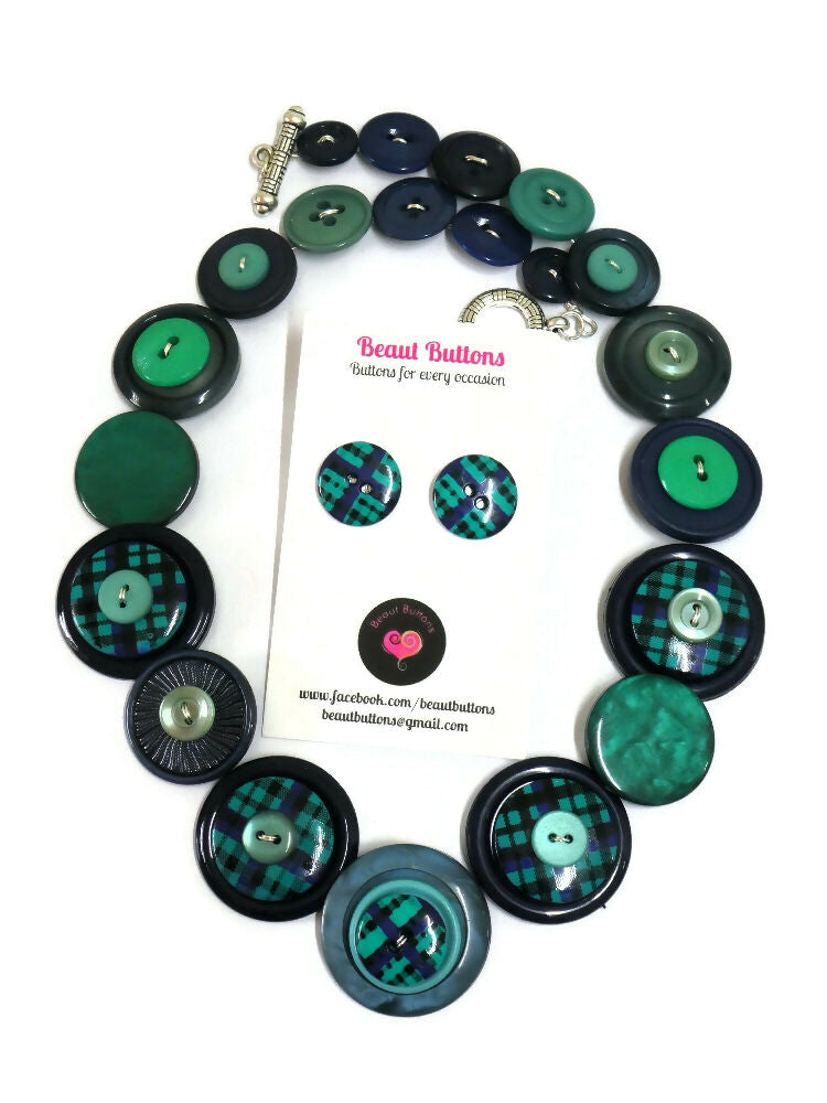Button necklace and earrings - A Touch of Tartan