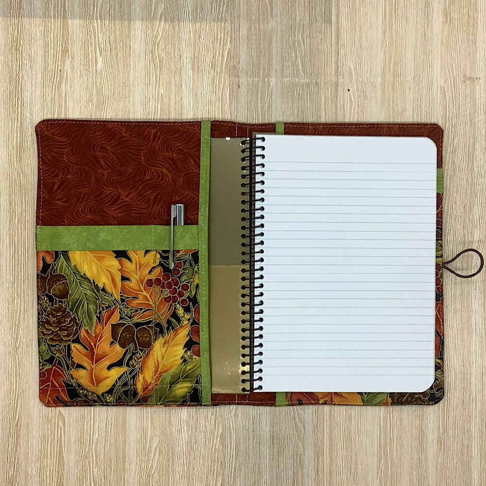 Autumn Leaves refillable A5 fabric notebook cover gift set - Incl. book and pen.