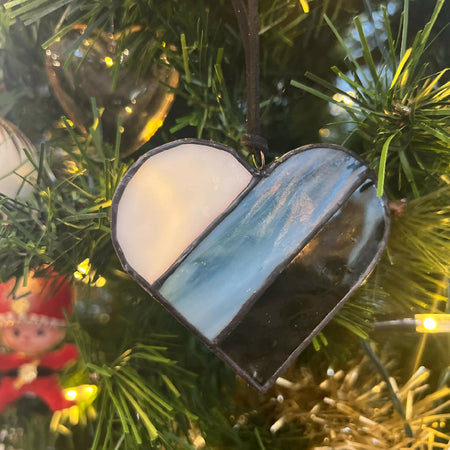 Medium Heart Stained Glass Decoration - Blue & Black