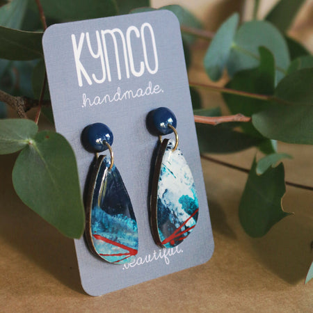 Sea and Sky Collection| Resin large dangle earrings| Blue red