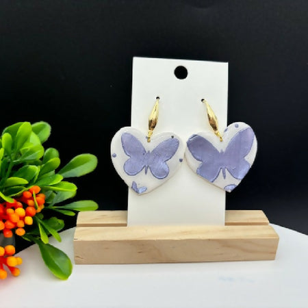 Lavender Butterfly Heart Earrings