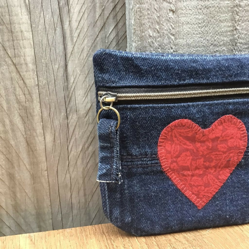 Upcycled Denim Back Pocket Purse – Red Heart