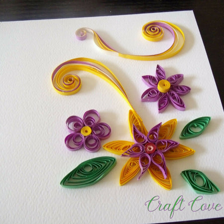 Blank Card with purple and yellow flowers, wall art