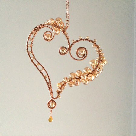 Champagne Bubbles Glass beads and Copper Heart