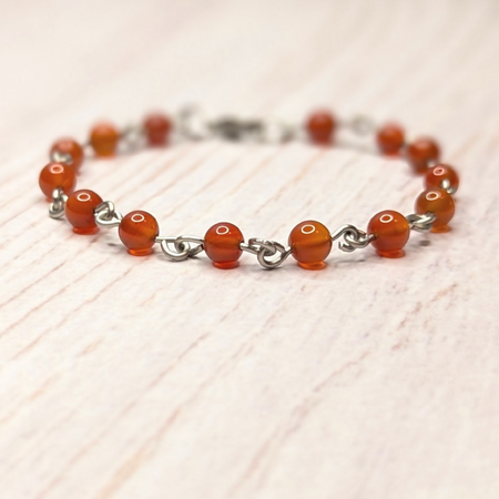 Handmade stainless steel carnelian gemstone bracelet