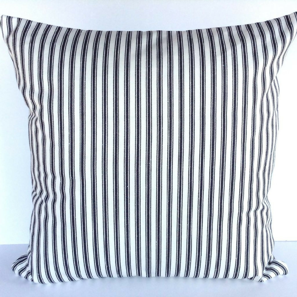 grey striped ticking cushion cover